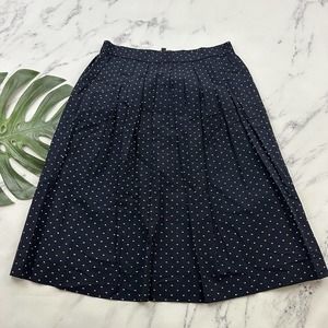 J.Crew Clip Swiss Dot Midi Skirt Size L New Navy Blue Pleated Pockets Retro